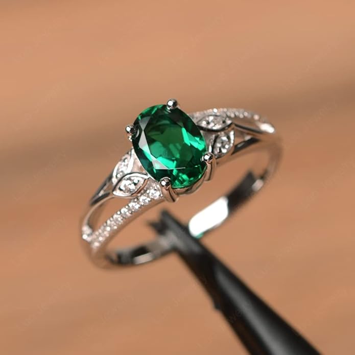 925 Sterling Silver Oval Shaped 8X6 MM Gemstone Ring Leaf Engagement Ring for Women Jewelry