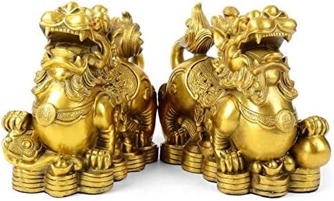 Feng Shui pi yao Brass Statue a pair Wealth pixiu sculpture Golden Home Decoration Figurine,Attract money and Good Luck
