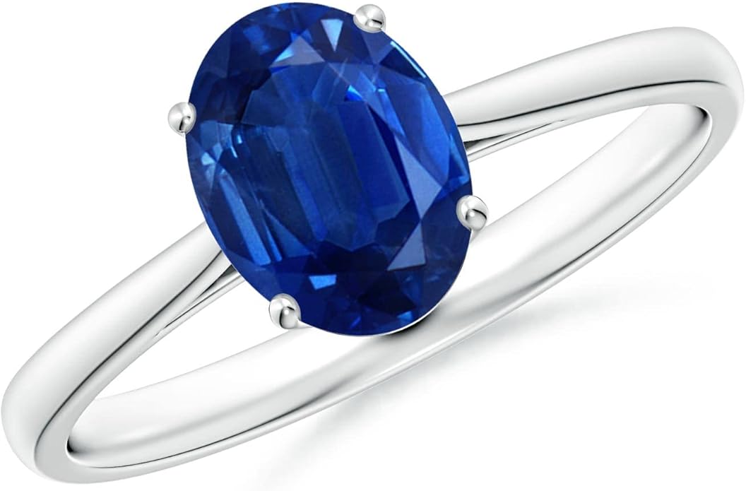 Angara Natural Blue Sapphire Solitaire Engagement Ring for Women | Oval Shape Blue Sapphire Ring in 14K Solid Gold/Sterling Silver/Platinum | September Birthday, Gemstone Jewellery Gift