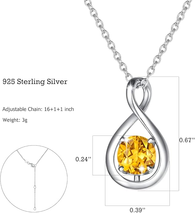 FANCIME Birthstone Necklaces for Women Fine Jewelry Sterling Silver Dainty Infinity Pendant Anniversary Birthday Christmas Gifts for Her Wife Mom Lady Daughter, Chain 16"+2" Extend