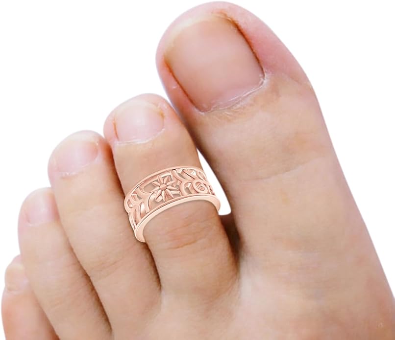 Adjustable Flower Toe Ring Jewelry for Women 14k Gold Plated Sterling Silver