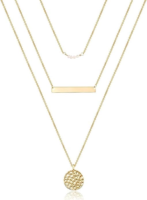 ASCOMY Layered Necklaces for Women Dainty Gold Necklace 14K Gold Plated Herringbone Necklace for Women Pearl Cross Necklace Paperclip Cuban Figaro Rope Satellite Chain Gold Choker Trendy Jewelry Gift