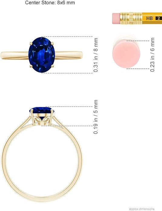 Angara Natural Blue Sapphire Solitaire Engagement Ring for Women | Oval Shape Blue Sapphire Ring in 14K Solid Gold/Sterling Silver/Platinum | September Birthday, Gemstone Jewellery Gift