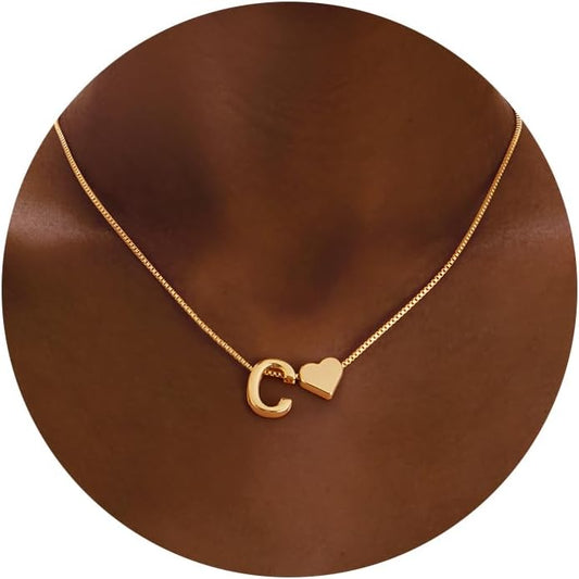 Initials A-Z with Heart Pendant Necklaces for Women Teen Girls - 18K Gold Plated Dainty Necklace Birthday Gifts Jewelry