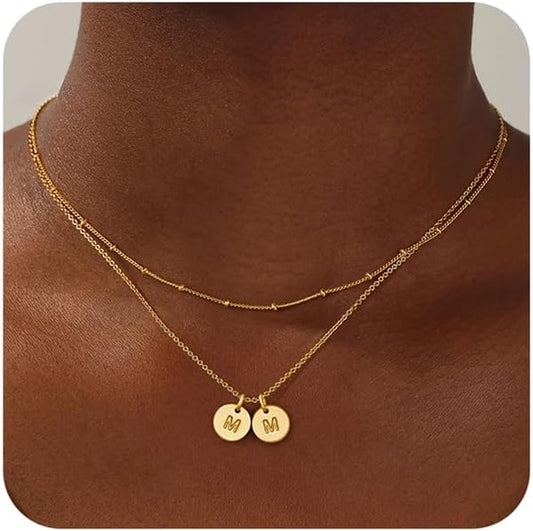 Turandoss Gold Initial Necklaces for Women - Dainty 14K Gold Plated Layered Two Letter A-Z Stack Disc Initial Necklace Trendy, Birthday Personalized Gifts for Women Teen Girls Jewelry