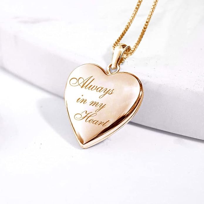 PicturesOnGold.com Personalized Always in My Heart Silver Or Gold Heart Locket Pendant Necklace Jewelry Gifts for Men & Women - 3/4 Inch X 3/4 Inch - Includes 18 inch Cable Chain