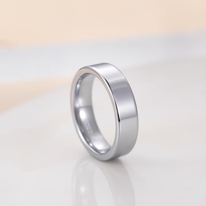 TRUMIUM 2mm 4mm 6mm Tungsten Rings for Women Men's Wedding Bands Gold Plated Beveled Edges Flat High Polished Comfort Fit Size 5-14