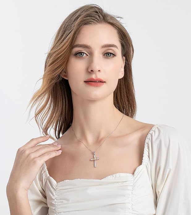 925 Sterling Silver Cross Necklace for Women Big Faith Infinity Pendant Necklace Silver Chain 18+2''
