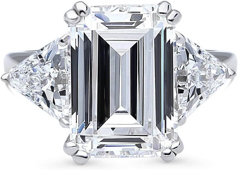 BERRICLE Sterling Silver CZ 3-Stone Solitaire Wedding Engagement Rings for Women, Cubic Zirconia Ring - Asscher, Cushion, Emerald, Pear, Round Cut - Canary Yellow, Green, Amethyst Purple Colors