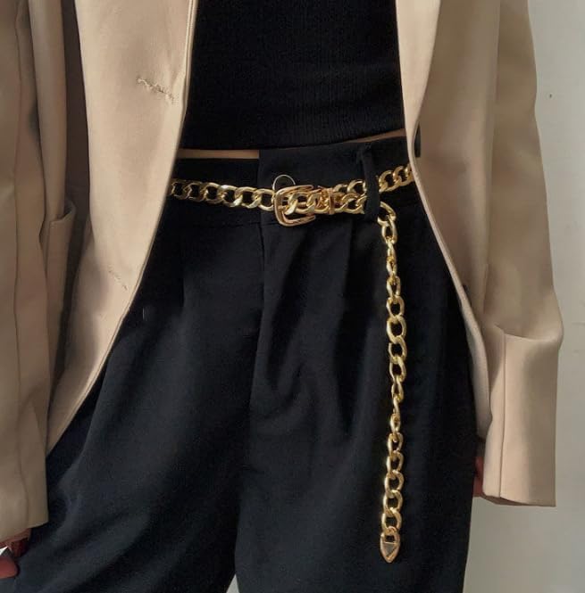 Tornito Metal Waist Chain Gold Chain Belt Chunky Belly Link Chain Moon Double O Ring Sunflower Body Chain Jewelry for Women Dresses Adjustable