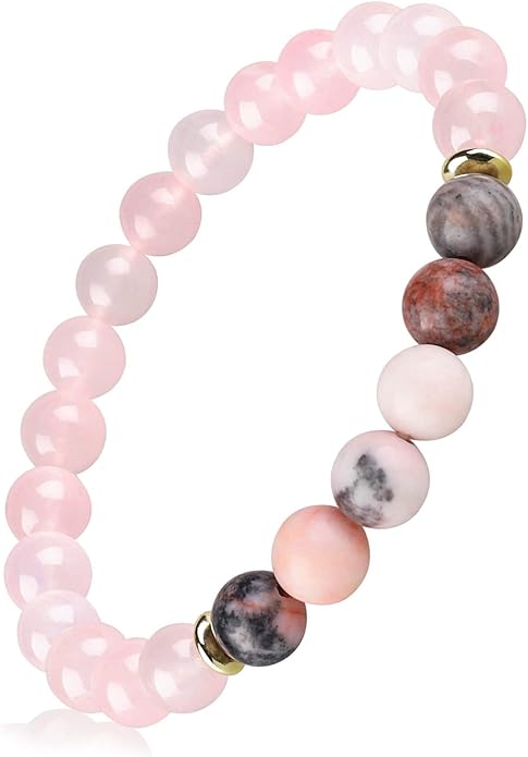 HOZEAL Rose Quartz Pink Opal Peru Crystal Bracelet, Love Friendship Crystal Stone Chakra Bracelet, Business Money Energy Wealth Good Luck Prosperity Feng Shui Beaded Bracelet for Men Women