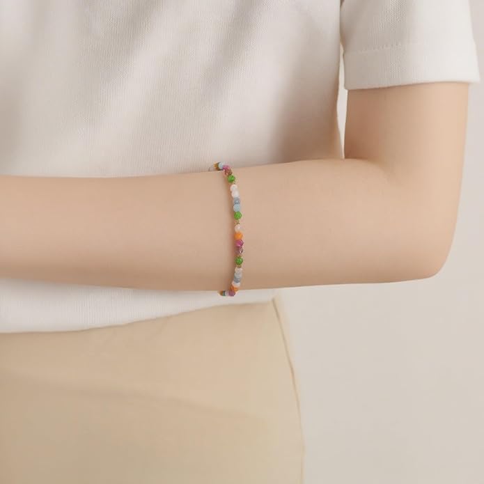 Chakra Healing Crystal Beaded Bracelets for Women Colorful Natural Healing Stones Beads Stack Elastic Gemstone Anxiety Bracelet Handmade Trendy Jewelry Energy Spiritual Gifts for Women