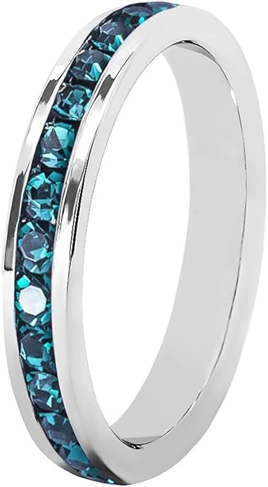 Muses Art Design Birthstone Eternity Band Ring (Channel Set/Full Round), Stackable Fashion Ring with Crystal Birthstone