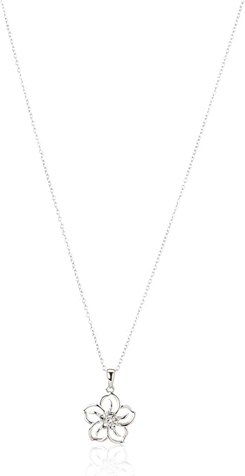 Amazon Essentials Genuine or Created Gemstone Birthstone Flower Pendant Necklace with Chain in Sterling Silver, 18" (previously Amazon Collection)