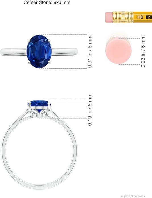 Angara Natural Blue Sapphire Solitaire Engagement Ring for Women | Oval Shape Blue Sapphire Ring in 14K Solid Gold/Sterling Silver/Platinum | September Birthday, Gemstone Jewellery Gift