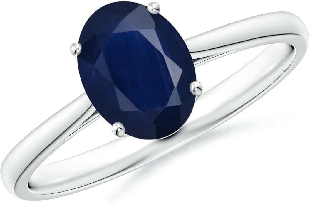 Angara Natural Blue Sapphire Solitaire Engagement Ring for Women | Oval Shape Blue Sapphire Ring in 14K Solid Gold/Sterling Silver/Platinum | September Birthday, Gemstone Jewellery Gift