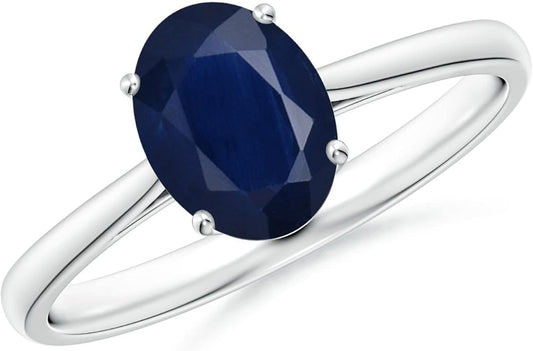 Angara Natural Blue Sapphire Solitaire Engagement Ring for Women | Oval Shape Blue Sapphire Ring in 14K Solid Gold/Sterling Silver/Platinum | September Birthday, Gemstone Jewellery Gift