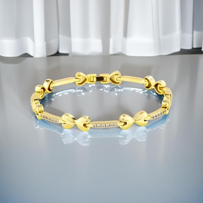 TOPGRILLZ Anklets for Women - 2 mm Heart Bows Design 14K Gold Plated 5A Cubic Zirconia Ankle Bracelets with Fold Over Clasp - Summer Beach Jewelry, 8 IN / 9 IN / 10 IN