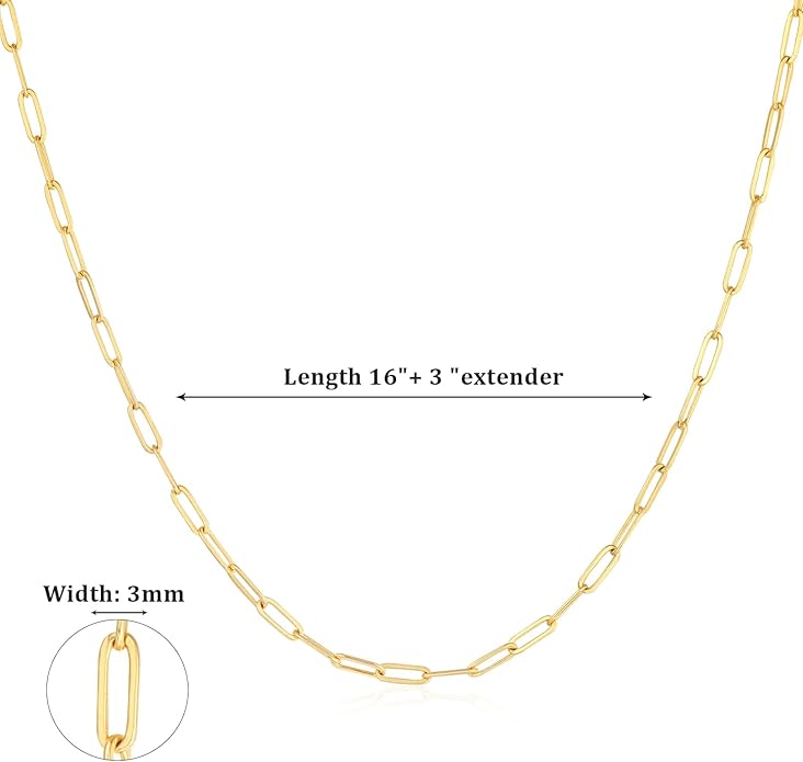 Charm Necklace for Women, 14K Gold Plated Shell Sun Starfish Summer Beach Necklace 16+3" Paperclip Chain Jewelry Gifts