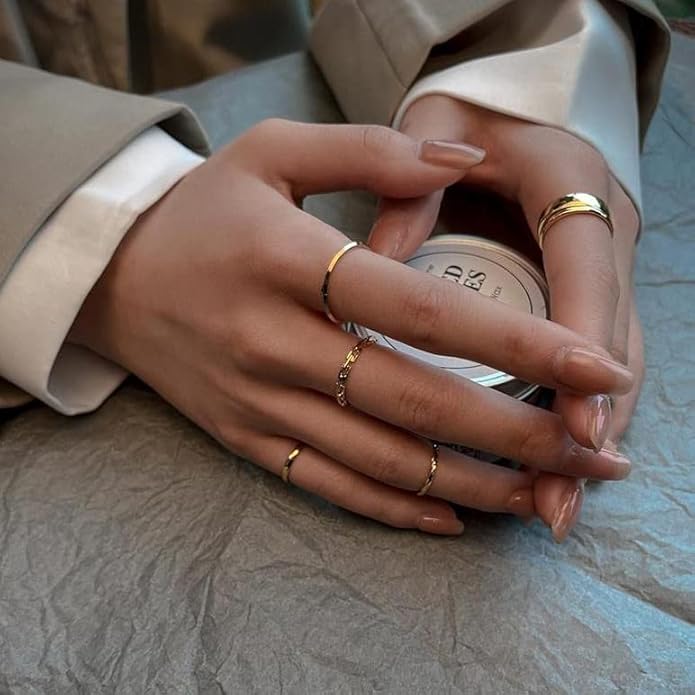 ZOERAY 10PCS 14K Gold Plated Stacking Rings for Women Thumb Stackable Knuckle Band Rings Plain Twist Thin Joint Finger Wedding Gold Ring Set for Women Size 4 to 11