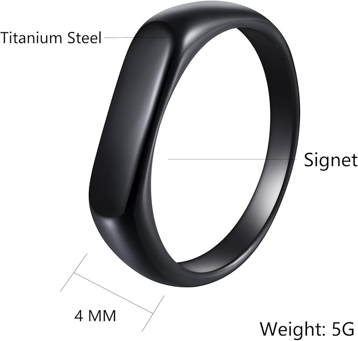 Mens Signet Rings Stainless Steel Pinky Ring for Men Women Silver/Black/Gold Square Cool Finger Ring, Gift for Dad Husband