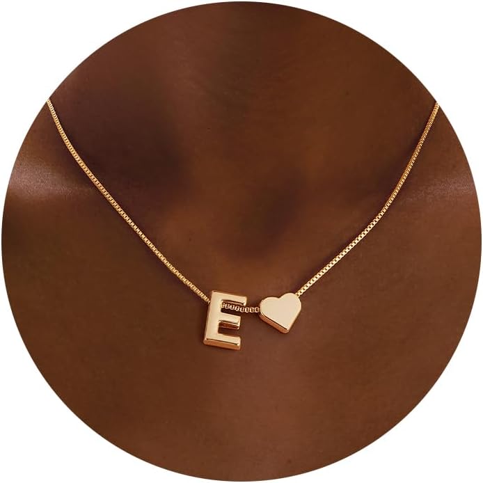 Initials A-Z with Heart Pendant Necklaces for Women Teen Girls - 18K Gold Plated Dainty Necklace Birthday Gifts Jewelry