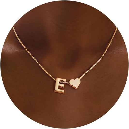 Initials A-Z with Heart Pendant Necklaces for Women Teen Girls - 18K Gold Plated Dainty Necklace Birthday Gifts Jewelry