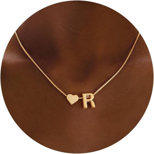 Initials A-Z with Heart Pendant Necklaces for Women Teen Girls - 18K Gold Plated Dainty Necklace Birthday Gifts Jewelry