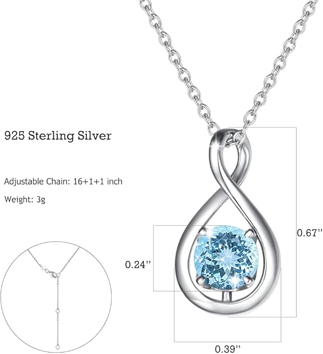 FANCIME Birthstone Necklaces for Women Fine Jewelry Sterling Silver Dainty Infinity Pendant Anniversary Birthday Christmas Gifts for Her Wife Mom Lady Daughter, Chain 16"+2" Extend