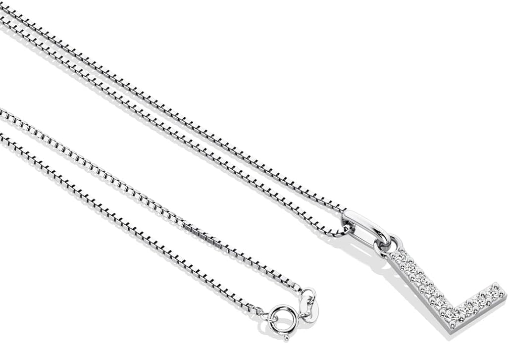 PEORA Letter A to Z Lab Grown Diamond Initial Pendant Necklace in Sterling Silver, F-G Color, VS Clarity, with 18 inch Chain