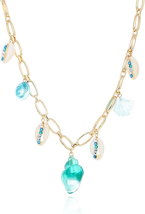 Choistily Charm Necklace Dainty Gold Western Outfit Beach Jewelry for Women Trendy Cowgirl Accessories for Women Gold Bow Sea Shell Pendant Necklace Preppy Stuff Summer Jewelry 2025