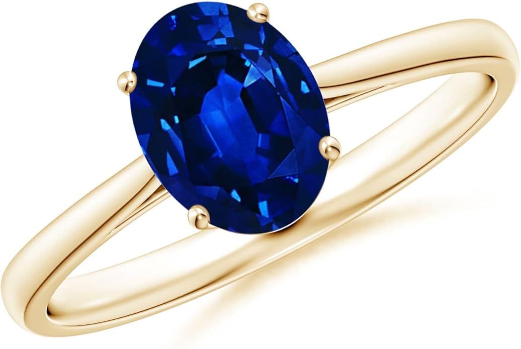 Angara Natural Blue Sapphire Solitaire Engagement Ring for Women | Oval Shape Blue Sapphire Ring in 14K Solid Gold/Sterling Silver/Platinum | September Birthday, Gemstone Jewellery Gift