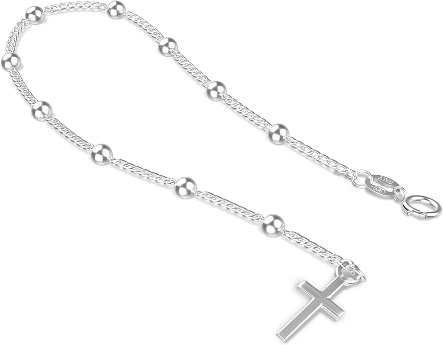 Amy & Annette Italian Sterling Silver Rosary Bracelet - Rosary Bracelet with Spring Ring Closure - Great Gift Idea for Every Occasion - Size (7.25in) - Made in Italy