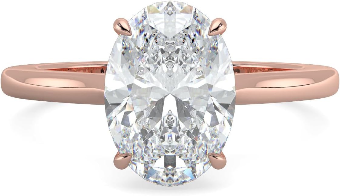 14K and 18K White Yellow and Rose Gold Lab Grown Diamond Solitaire Engagement Ring for Women, 4 Prong Rings for Wedding and Valentine Gift 1 to 2 Carat TW (Color E-F, Clarity VVS-VS)