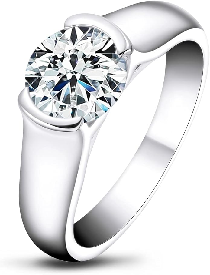 AINUOSHI 2.0 Carat Moissanite Ring, Wedding Ring, Made with Sterling Silver, Round Cut, Gift for Wedding, Engagement and Anniversary