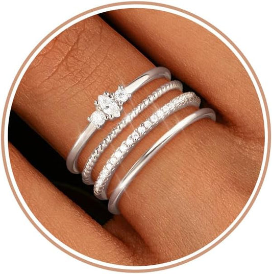 TOBENY Stackable Silver Gold Rings for Women Non Tarnish 14K Gold Plated Cubic Zirconia Ring Set Trendy Dainty Engagement Wedding Bands Thumb Rings Stacking Promise Statement Rings Jewelry Size 6-10