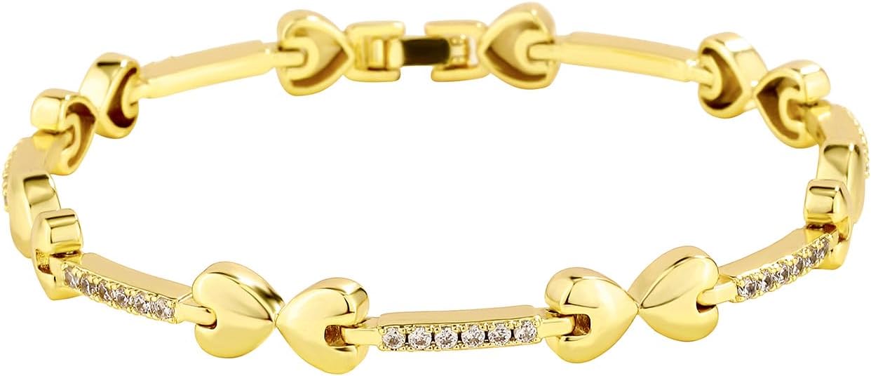 TOPGRILLZ Anklets for Women - 2 mm Heart Bows Design 14K Gold Plated 5A Cubic Zirconia Ankle Bracelets with Fold Over Clasp - Summer Beach Jewelry, 8 IN / 9 IN / 10 IN