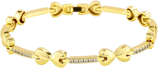 TOPGRILLZ Anklets for Women - 2 mm Heart Bows Design 14K Gold Plated 5A Cubic Zirconia Ankle Bracelets with Fold Over Clasp - Summer Beach Jewelry, 8 IN / 9 IN / 10 IN