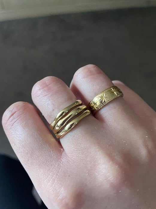 Hey Harper Gold Ring for Women - Gold Plated Stacking Waterproof & Sweatproof Jewerly Ring - Everday Non Tarnish Cute Fashion Circle Rings