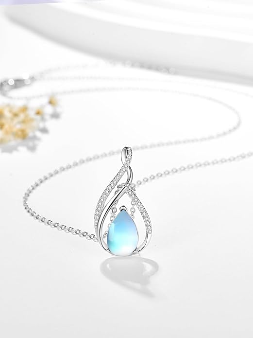 Teardrop Birthstone Necklace for Women 925 Sterling Silver Pear-Shaped Pendant Anniversary Mother's Day Birthday Jewelry Gifts for Her