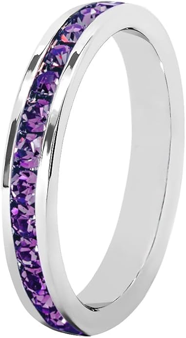 Muses Art Design Birthstone Eternity Band Ring (Channel Set/Full Round), Stackable Fashion Ring with Crystal Birthstone