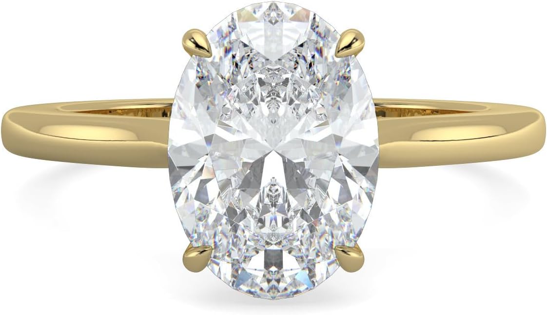 14K and 18K White Yellow and Rose Gold Lab Grown Diamond Solitaire Engagement Ring for Women, 4 Prong Rings for Wedding and Valentine Gift 1 to 2 Carat TW (Color E-F, Clarity VVS-VS)
