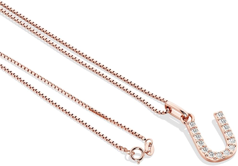 PEORA Letter A to Z Lab Grown Diamond Initial Pendant Necklace in Sterling Silver, F-G Color, VS Clarity, with 18 inch Chain