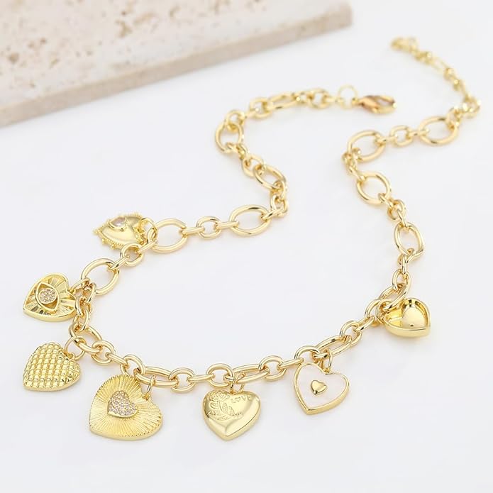 Charm Necklace for Women Gold Evil Eye Sun Moon Flower Coin Pendant Necklace Dainty Paperclip Chain Vintage Luck Amulet Choker Necklaces Celestial Jewelry Gift