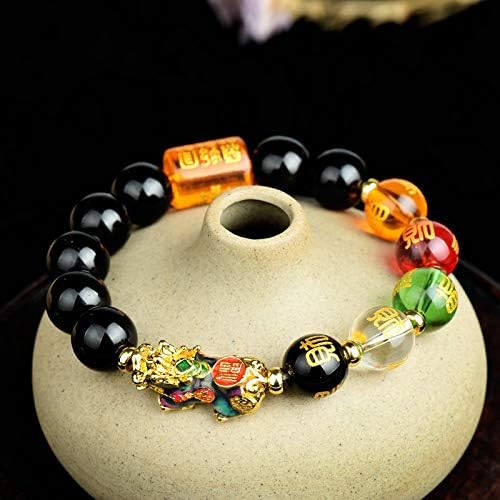 Handmade Feng Shui Obsidian Beads Pi Yao Pi Xiu Five Elements Wealth Prosperity Bracelet Amulet (10mm)