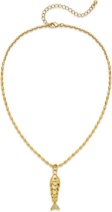 Seashell Necklace for Women, Gold Statement Fish Shell Pendant Necklace Beach Summer Shell Jewelry