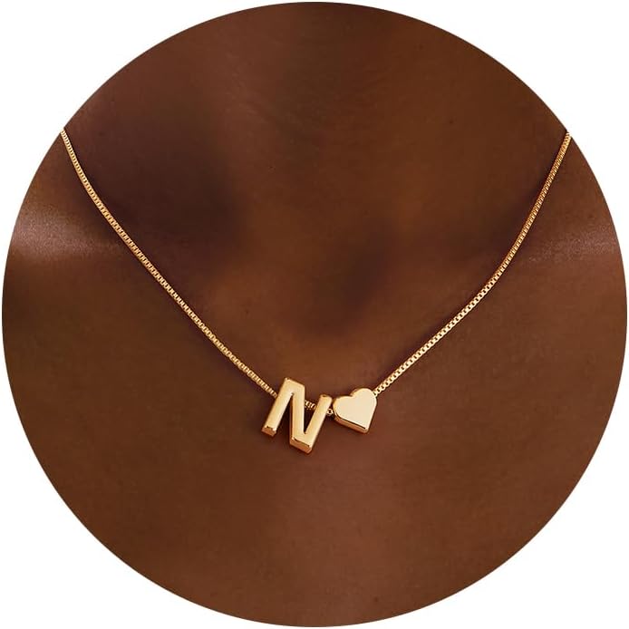 Initials A-Z with Heart Pendant Necklaces for Women Teen Girls - 18K Gold Plated Dainty Necklace Birthday Gifts Jewelry