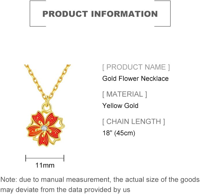 14K Women Gold Flower Chain Necklace,Dainty Sakura Floral Pendant Necklace with Moissanite Diamond,Gift for Mom, Wife, Girlfriend