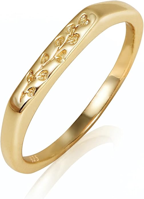 YeGieonr 925 Sterling Silver Rings for Women, 14K Gold Stackable Ring with Engraved Flower, Womens Stackable Rings Jewlery