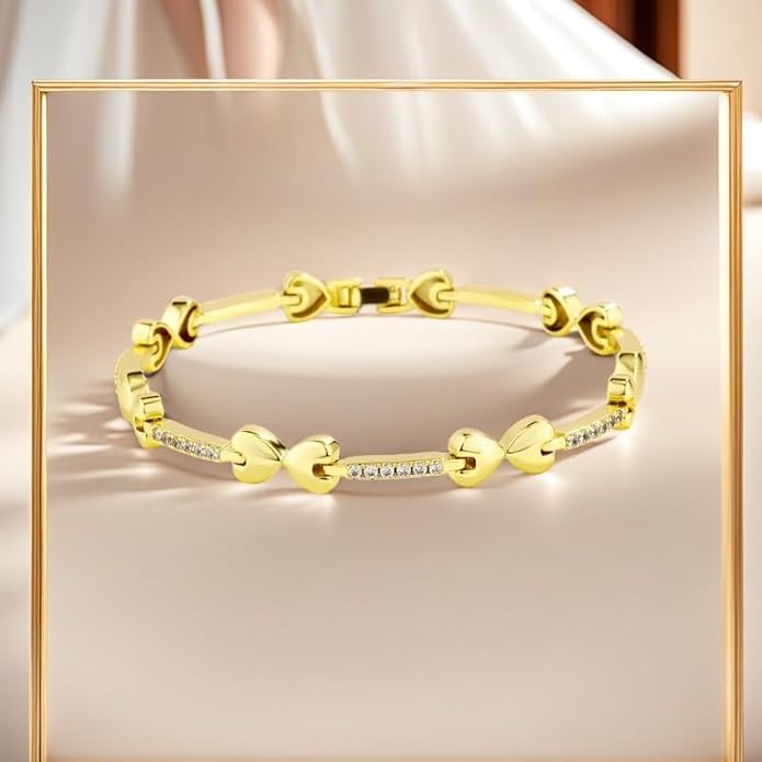 TOPGRILLZ Anklets for Women - 2 mm Heart Bows Design 14K Gold Plated 5A Cubic Zirconia Ankle Bracelets with Fold Over Clasp - Summer Beach Jewelry, 8 IN / 9 IN / 10 IN